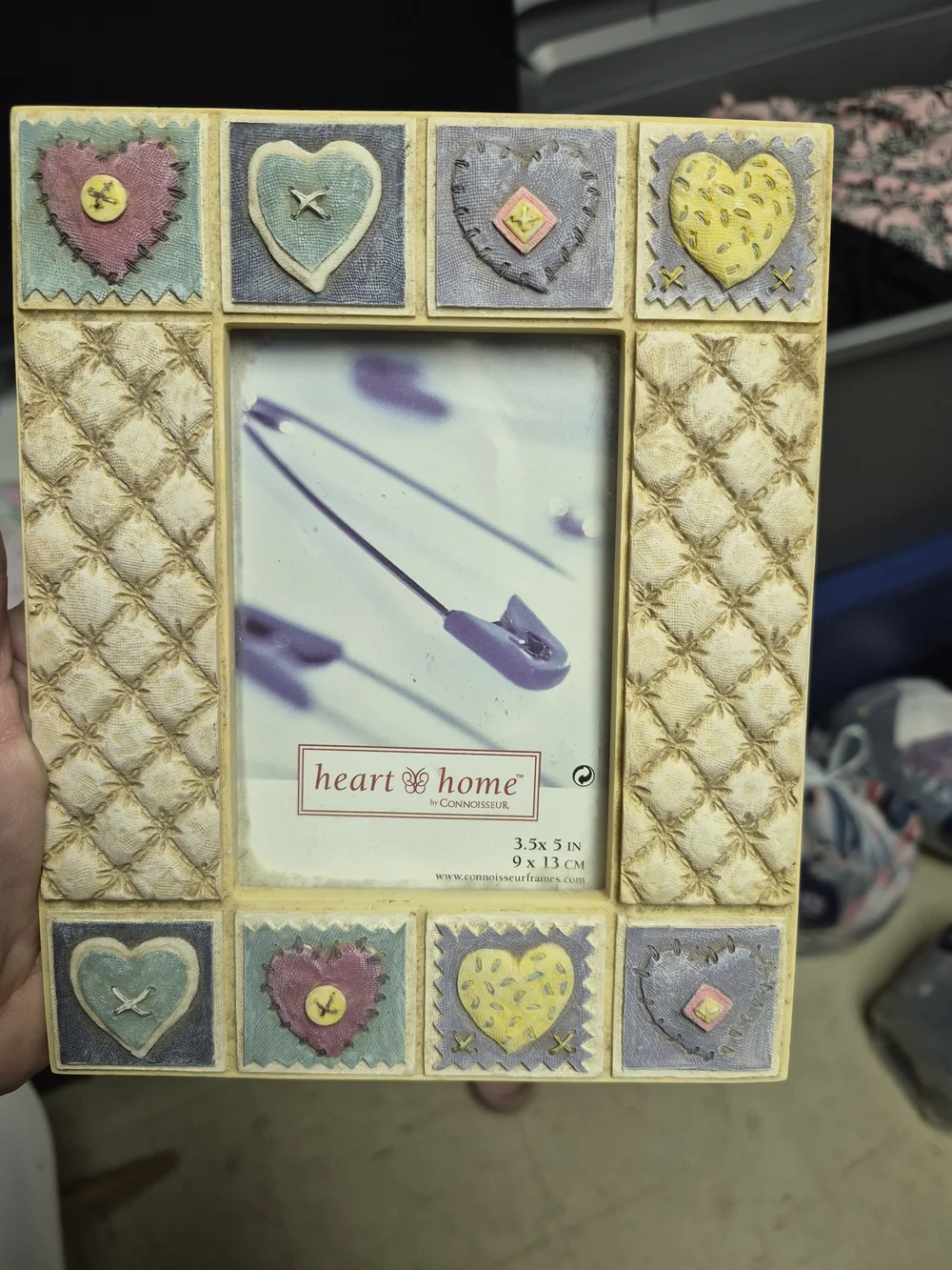 Heart & Home Quilted Cream Photo Frame with Pastel Heart Tiles